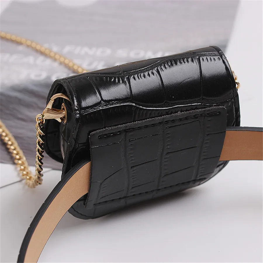 Fashion Simple Mini Belt Bag PU Leather Chain Belts Waist Pack Bags Women Fanny Pack Female Purse Small Chain Shoulder Bag