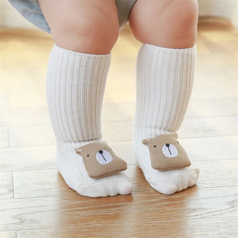 EWODOS Infant Baby Boys Girls Non Slip Floor Socks Cartoon Animal Doll Toddler Walking Socks with Grips Knee High Cute Socks