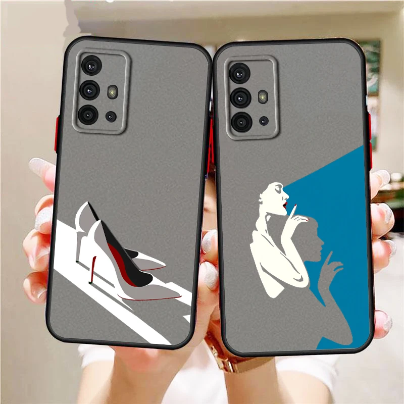 Fashion High Heels Women Frosted Translucent For Samsung A53 A52 A33 A32 A51 A71 A21S A13 A73 A50 A22 A12 5G Funda Phone Case