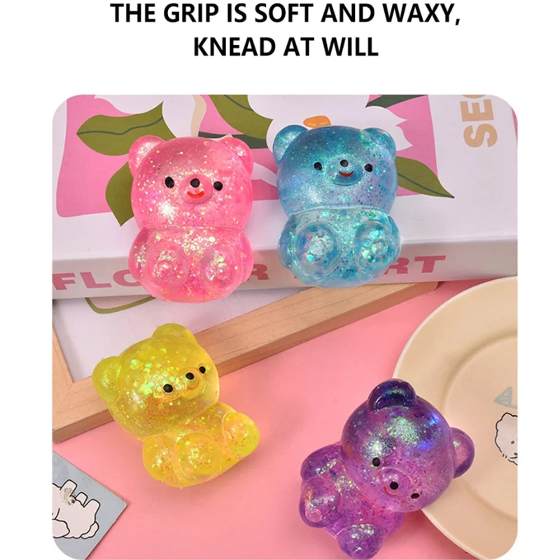 Novo Brinquedo de Simulação de Apertar Maltose, Bola de Apertar Transparente, Brinquedo Anti-stress Ventilado, Urso Pudim, Urso com Glitter