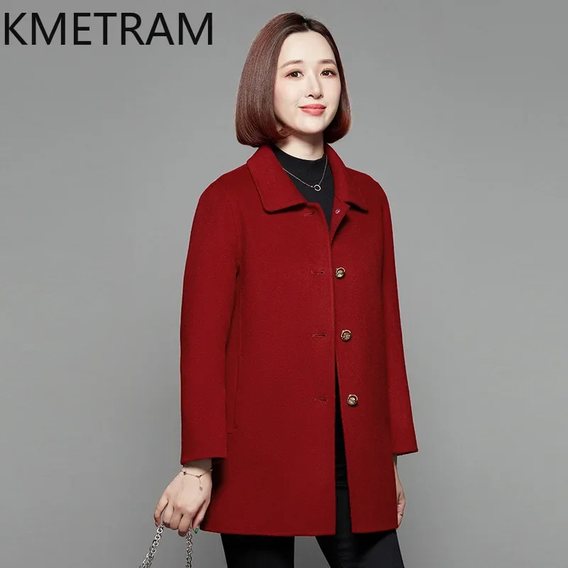 KMETRAM 100% Wool Coat Women Fashion Mid Length Woolen Jackets Woman Casual New in Outerwears Winter Clothes 2024 Пальто Женское