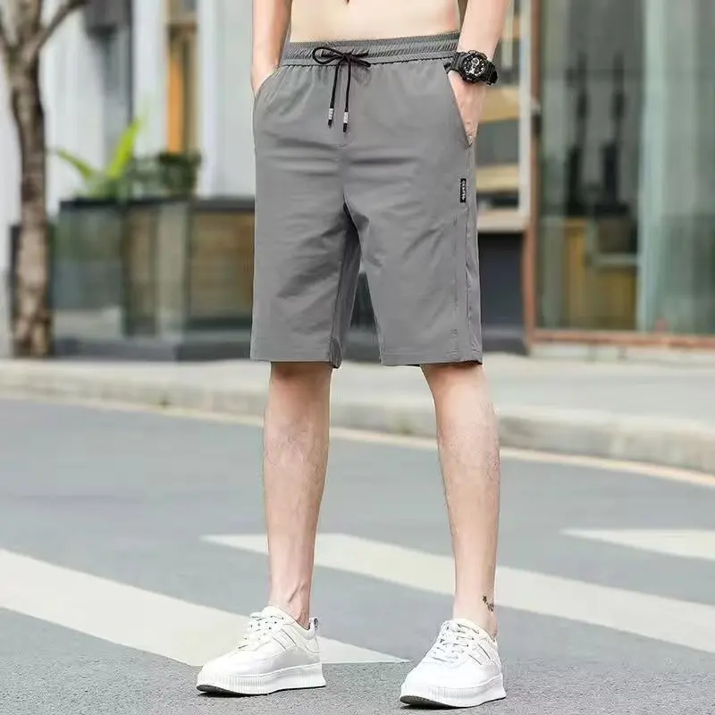 Summer Thin Casual orts Men's Sport Five-Point Loose Ice Silk Beach Mid-Pants Trendy Versatile Qui-Drng Straight Leg Pants