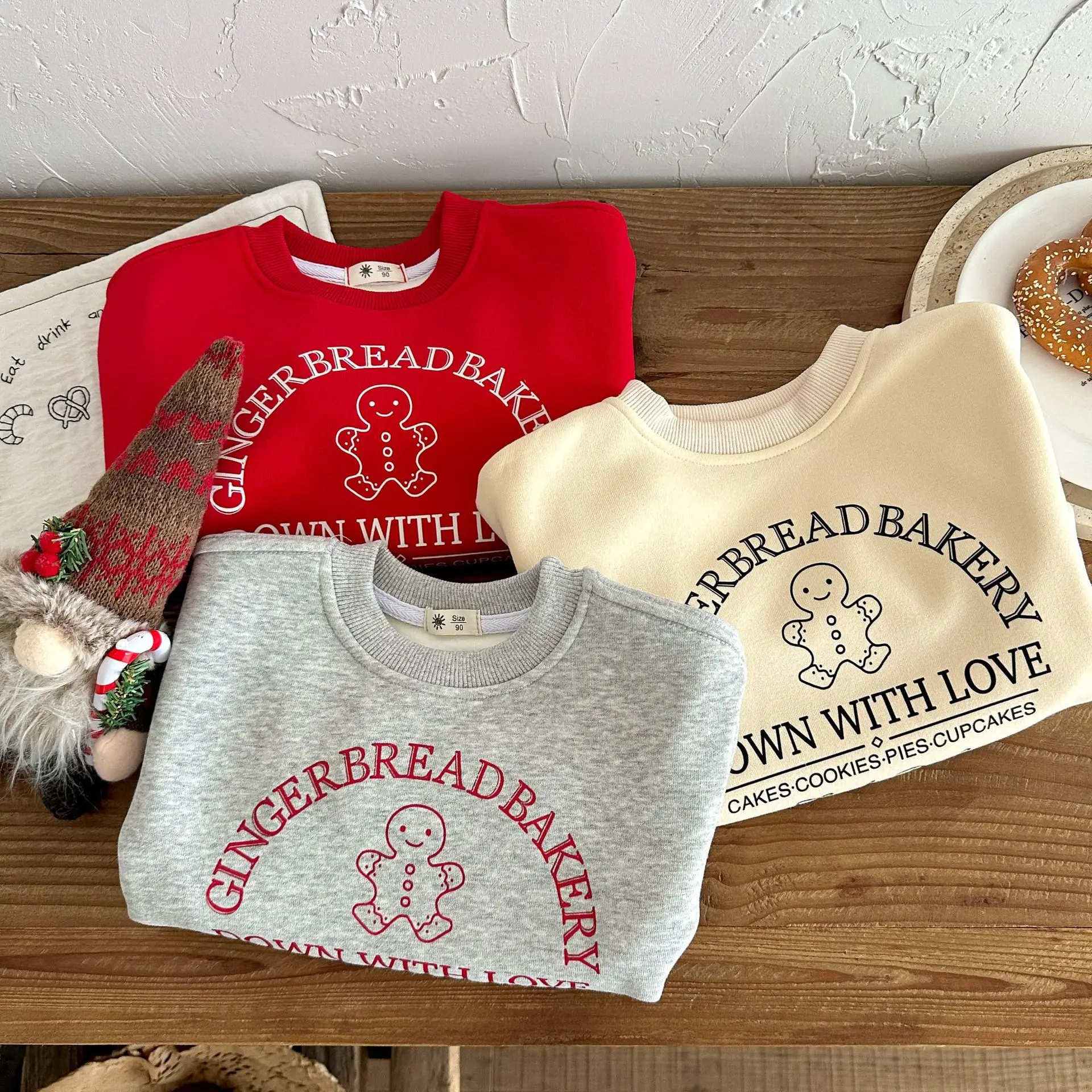 

2025 Winter New Children Fleece Sweatshirt Christmas Girls Warm Pullover Plus Velvet Thick Kids Boys Casual Letter Sweatshirt