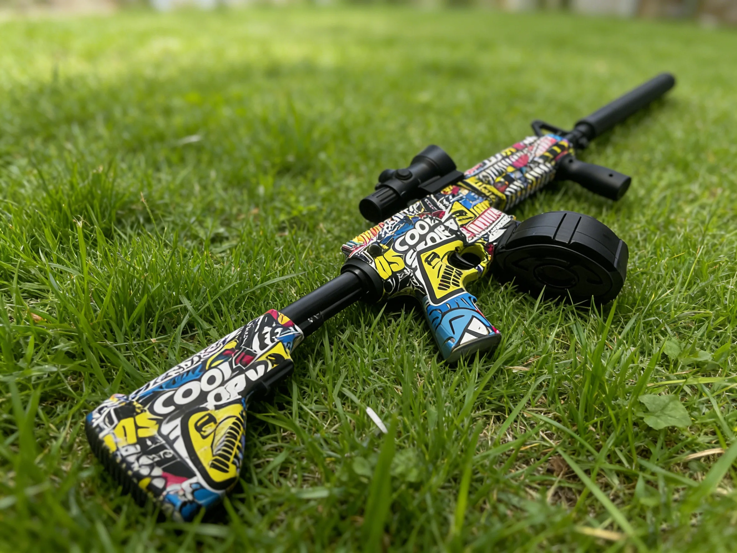 Boule de gel clown M416 pour bataille d'équipe en plein air - Blaster longue portée au design cool avec tir de 16 à 30 m pour le travail d'équipe des amis