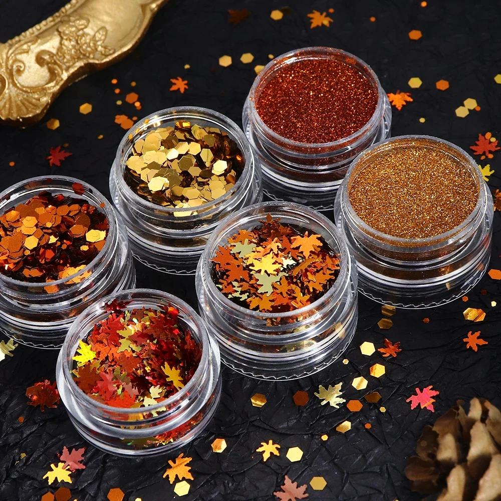 6 Pcs Resin Glitter Autumn Sequins For Epoxy Resin Filling Sweater Effect Powder Maple Leaves Fall Winter DIY Resin Mold Fillers