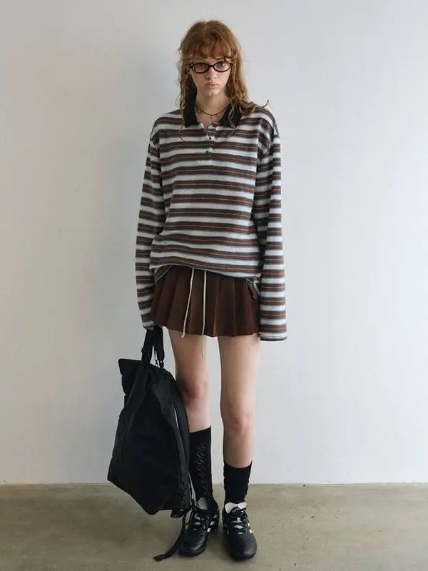 

Новое поступление, винтажная полосатая свободная посадка «Hello September Autumn», длинная све средней длины из смеси хлопка Faion, женская обувь