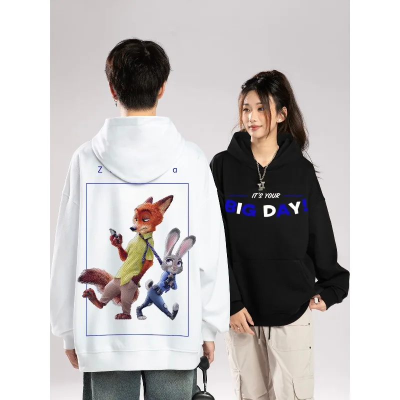

Autumn Winter Coupleswear Clothing Zootopia Print Hoodies Men's Women’s Hooded Sweatshirt Y2K Oversized Cotton Pulloverswear