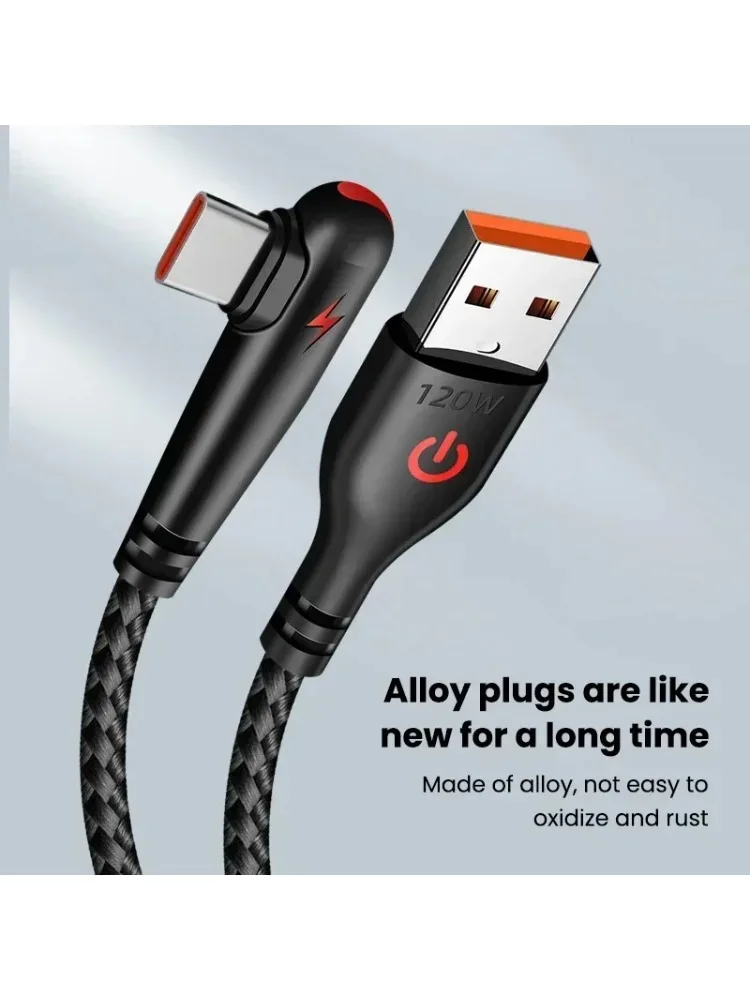 Kabel USB-C do szybkiego ładowania i przesyłania danych, 120W, 90 stopni, do szybkiego ładowania elektronicznych urządzeń inteligentnych. — 2