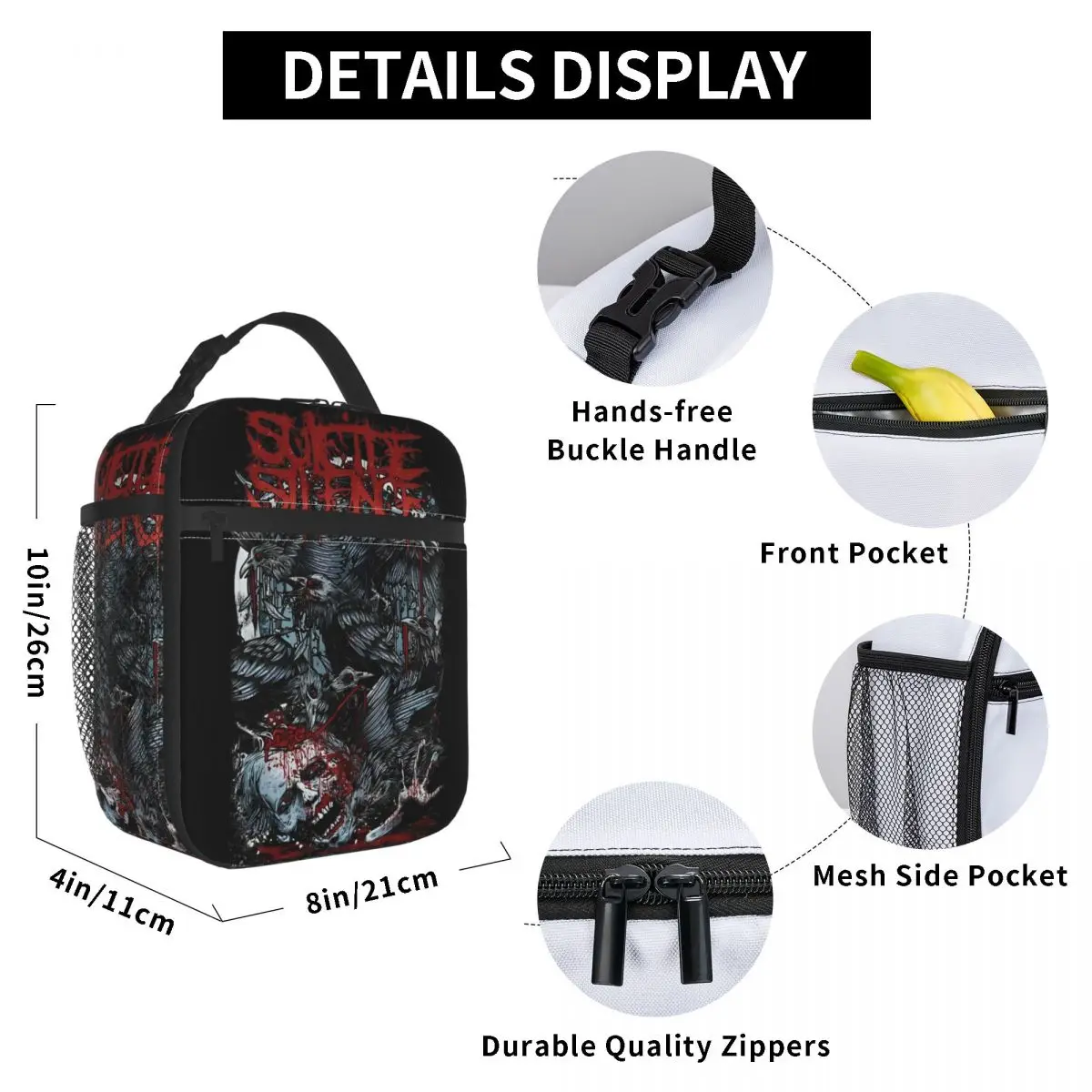 Suicide Silence Music Band Insulated Lunch Bags rock metal Food Container Bags Portable Cooler Thermal Lunch Boxes For Picnic