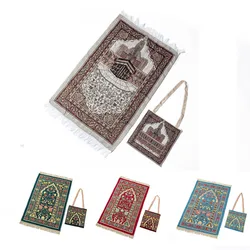 Muslim Carpet Blanket Prayer Rug Tapete with Tassel Storage Bag Islamic Mat Qibla Blanket  Embroidery Home Decoration 110x70cm