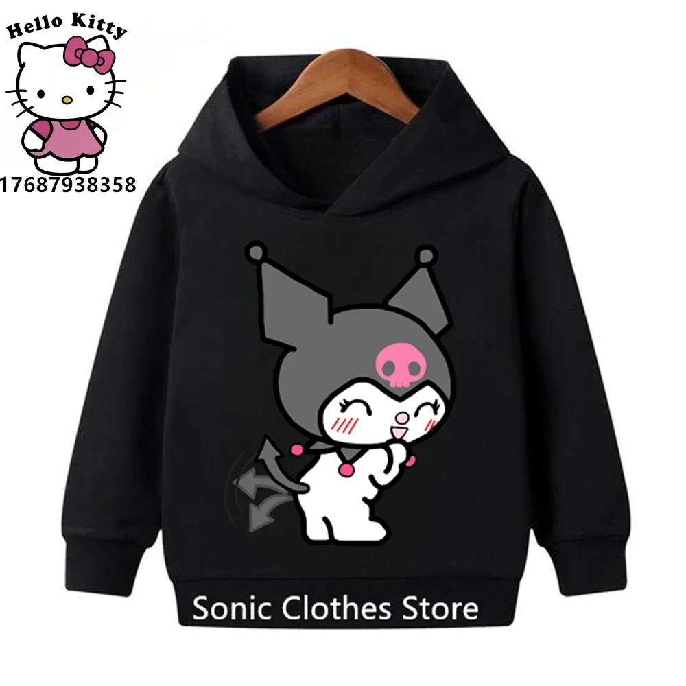 2024 New Spring Autumn Kuromi Hoodie Kids Cartoon Boys Girls Long Sleeve Sweatshirt Children Casual Hood Tops 80cm-150cm Heigh