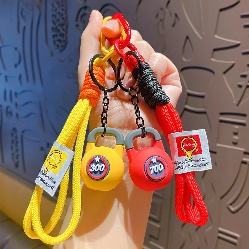 Stylish Green & Purple Kettlebell Keychains with 100/200 Mark, Colorful Braided Rope, Unique Key Decoration & Ideal Gift