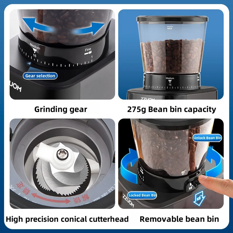 Molinillo eléctrico del grano de café Hogar máquina de molienda de harina Pequeña máquina de molienda de café en polvo Núcleo de molienda cónica de alta precisión 31 Ajuste de espesor de engranaje