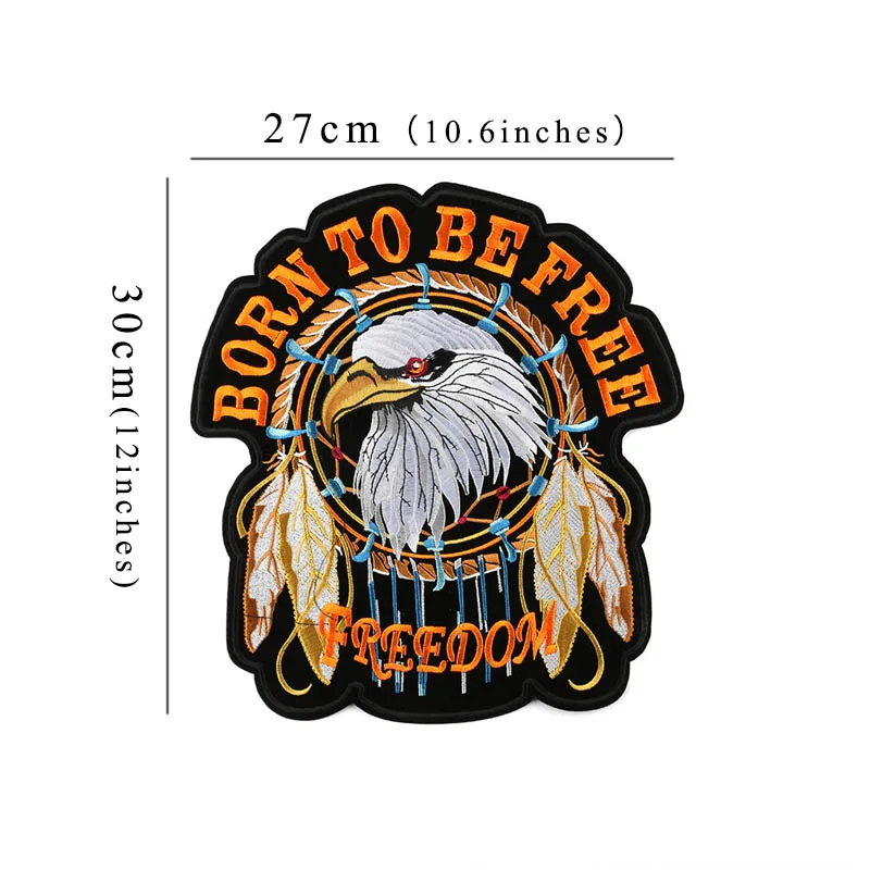 Animal Classic Large  Embroidery Patches Eagle  Born To Be Free  American For Jacket Back Vest  Biker Punk Accessories Sew On