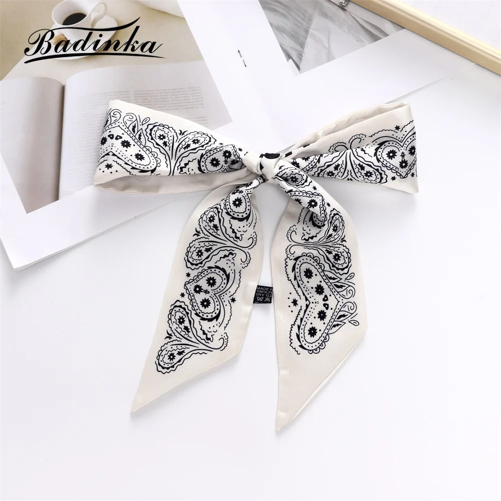 2022 New Designer Long Skinny Bag Handle Ribbon Scarf Women Luxury Elegant Narrow Silk Petite Hair Tie Scarfs for Ladies Fulares