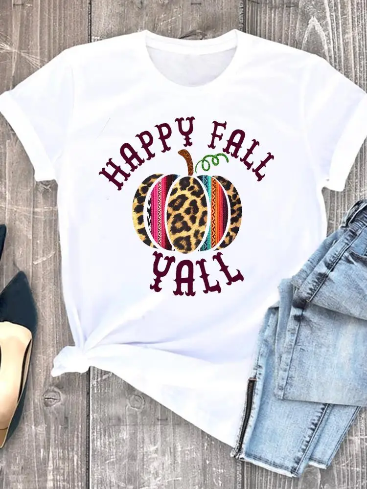 

Print Tee Clothing Lady Fall Autumn Halloween Thanksgiving Letter Pumpkin Sweet 90s Women Graphic Ladies Style T T-shirts