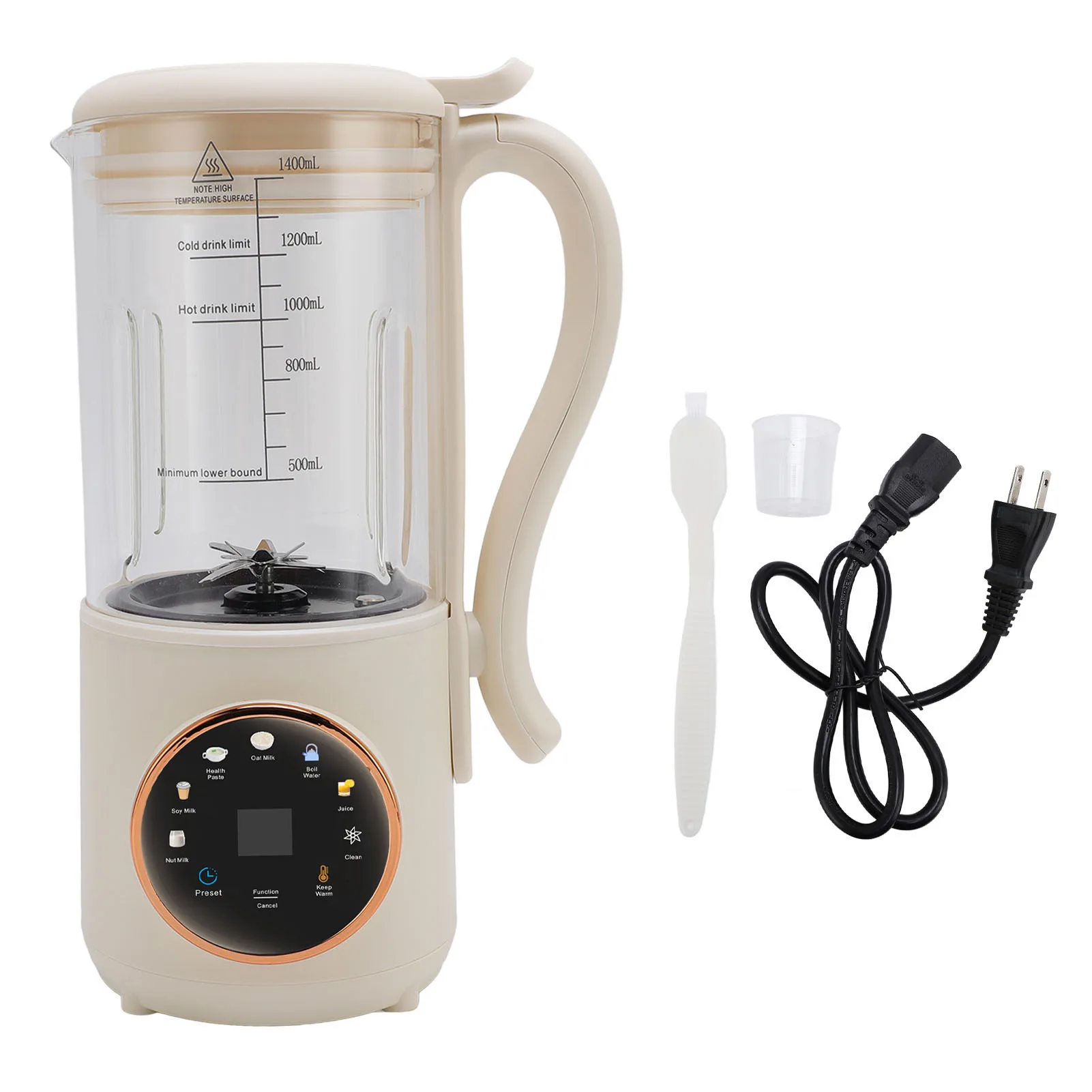 

1.4L Nut Milk Maker Machine Multifunctional Soy Milk Maker Juicer with Timing Automatic Cleaning Insulation Function 600W