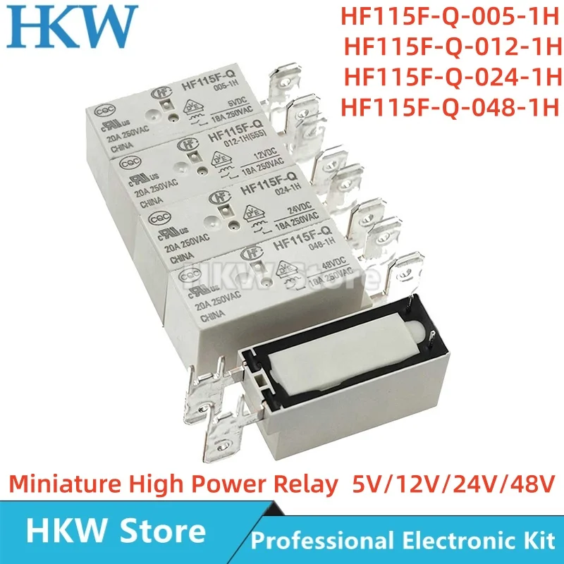 5pcs Power Relay HF115F-Q HF115F-Q-005-1H HF115F-Q-012-1H HF115F-Q-024-1H HF115F-Q-048-1H 012 024 1H 20A 5V 12V 24V 48V Relays