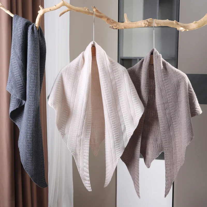 

Women's 100% Cashmere Knitted Triangular Shawl, Winter Thickened Cozy Cape, Headscarf & Shawl for Going Out and Everyday Use