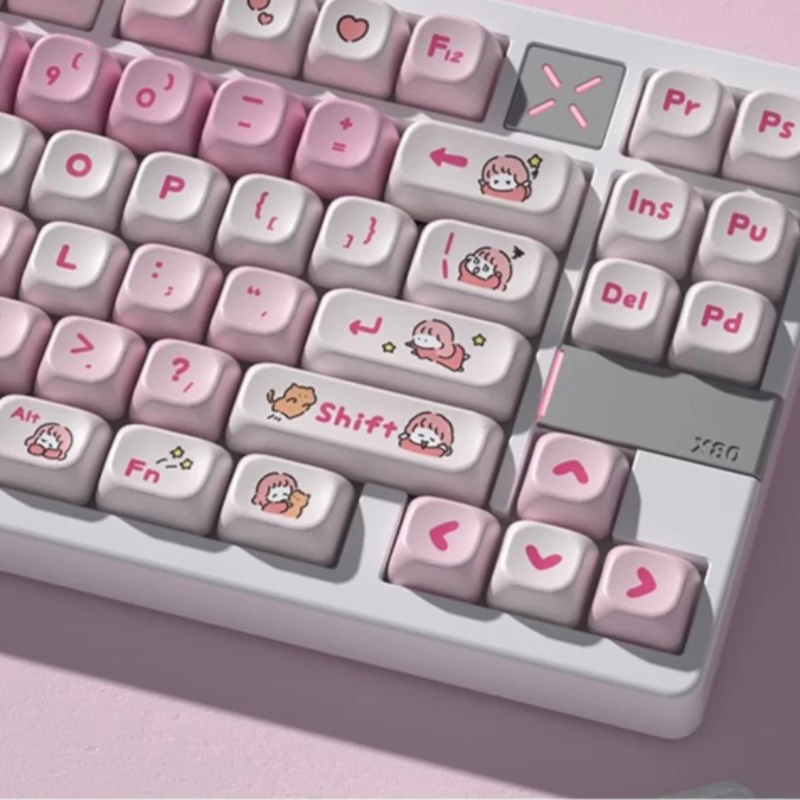 Lanlanをテーマにしたキーキャップのセット,pbt昇華,motプロファイル,メカニカルキーボードアクセサリー,カスタムピンク,キュート