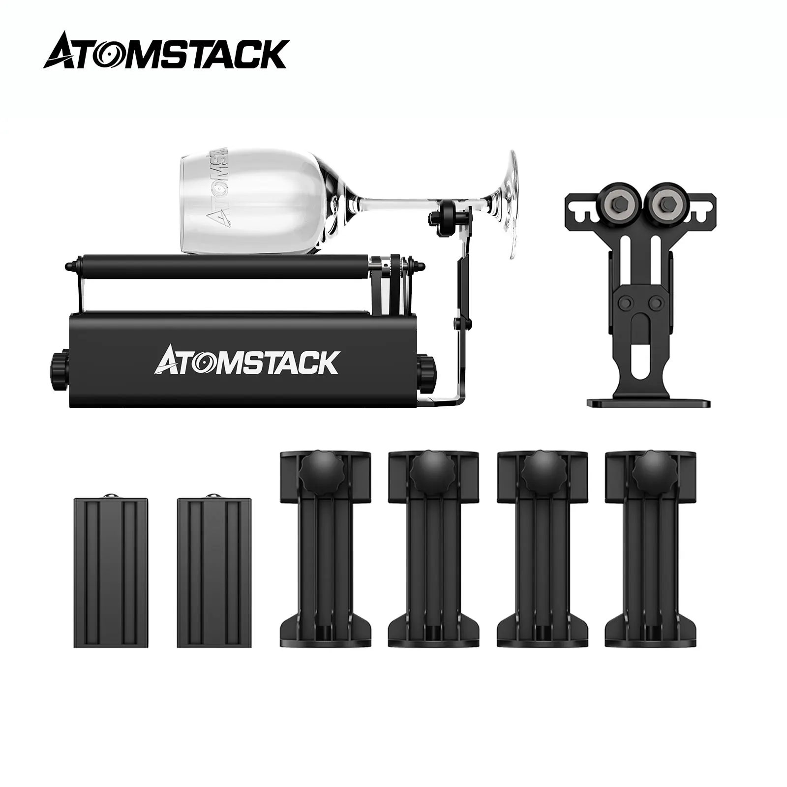 

ATOMSTACK R3 Pro Rotary Roller 360° Rotating Engraving Axis 8 Angle Adjustments for Cylindrical Irregular Objects R3 Roller