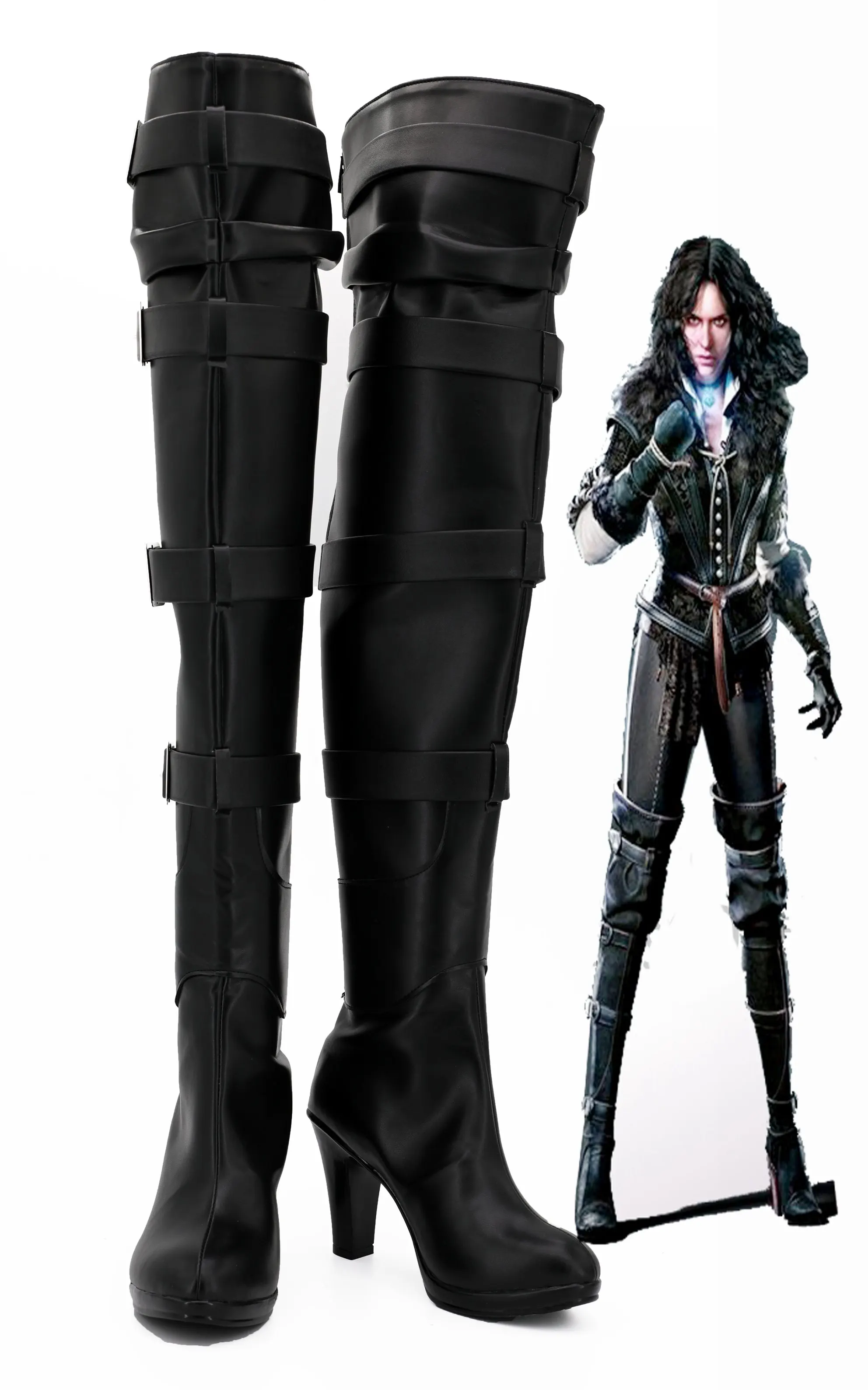 

Yennefer Обувь для косплея Сапоги Хэллоуин Вечеринка Игра Черные сапоги на высоком каблуке на заказ