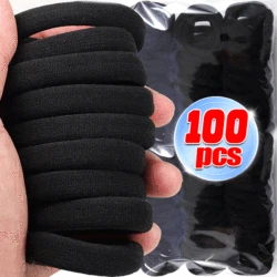 100pcs Black Basic Hair Bands Women Girls Simple High Elastic Headband Ties Rubber Ropes Scrunchies Ponytail Holders Accessories