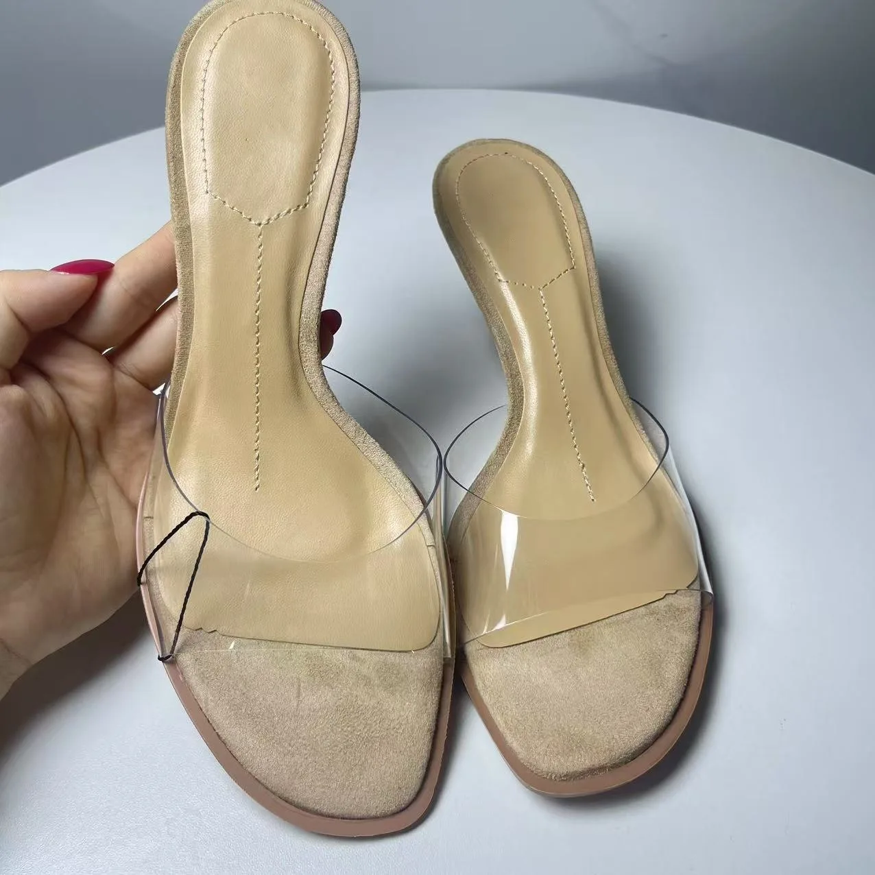 

Summer New PVC Transparent High-heeled Slippers Square Toe Exposed Toe Worn Slimming Versatile Sexy Revealing Women's Sandals