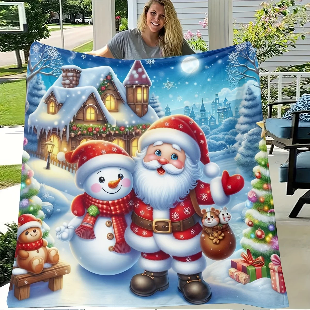 Coperta natalizia in flanella ultra morbida: design di Babbo Natale e pupazzo di neve, perfetta per divano, camera da letto o regalo: adatta alle allergie, versatile