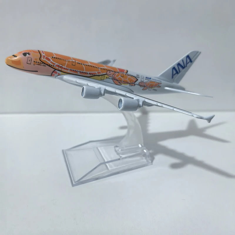 JASON TUTU 15CM todos los Nippon Airways ANA pintura de tortuga marina Airbus A380 modelo de avión modelo de aviones de Metal fundido a presión