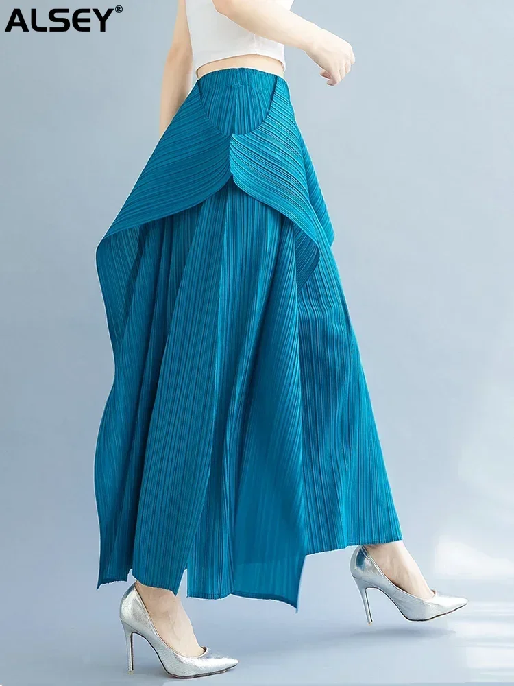 

ALSEY Miyake Pleated Plus Size Big Hem Wide Leg Pants Loose Women 2024 Spring Summer Autumn New Korean Fashion Casual Pants