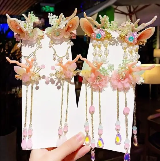 2pcs Cute Christmas Antler Hair Clips Deer Ear Hairpins Festival Moose Mushroom Pine Cones Hair Flower Headwear Hair Accessories