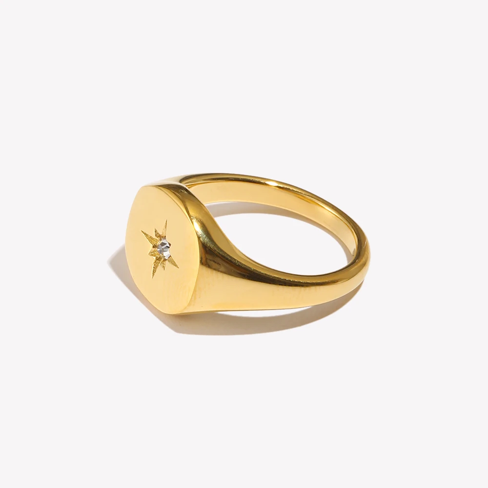 E.B.belle Aspect North Star Seal Ring Silver Color Waterproof 316L Stainless Steel Jewelry 18K Gold Plated Accessories