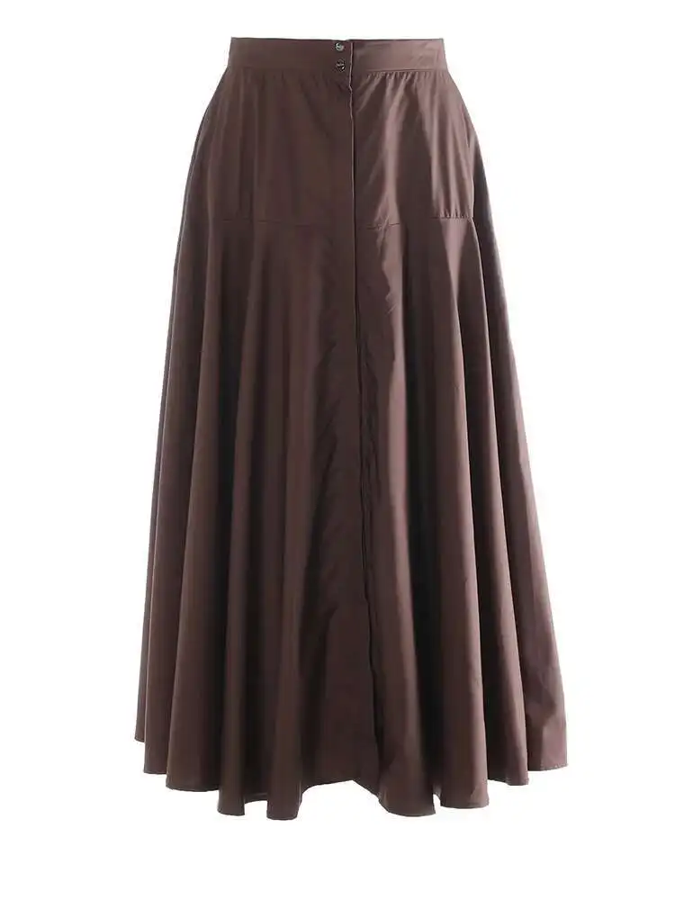 High Waist Brown Black Brief Pleated Elegant A-line Half-body Skirt Women Fashion Tide New Spring Autumn 2025 1DJ2703