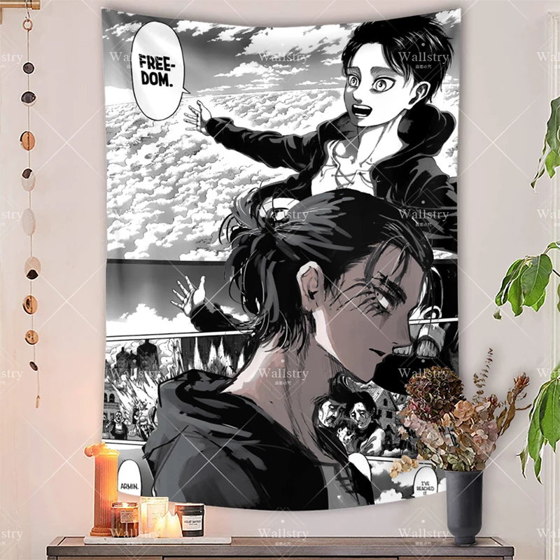 

Custom Attack On Titan Large Fabric Wall Hanging Tapestry Anime Meme Macrame Aesthetic Kawaii Room Decor Beach Blanket Tapiz