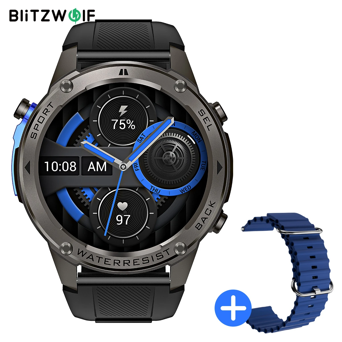 BlitzWolf BW-Voyager1 1.43 بوصة AMOLED BT5.3 الأشرطة المزدوجة البوصلة وبارومتر 10ATM مقاوم للماء دعوة معدل ضربات القلب الساعات الذكية