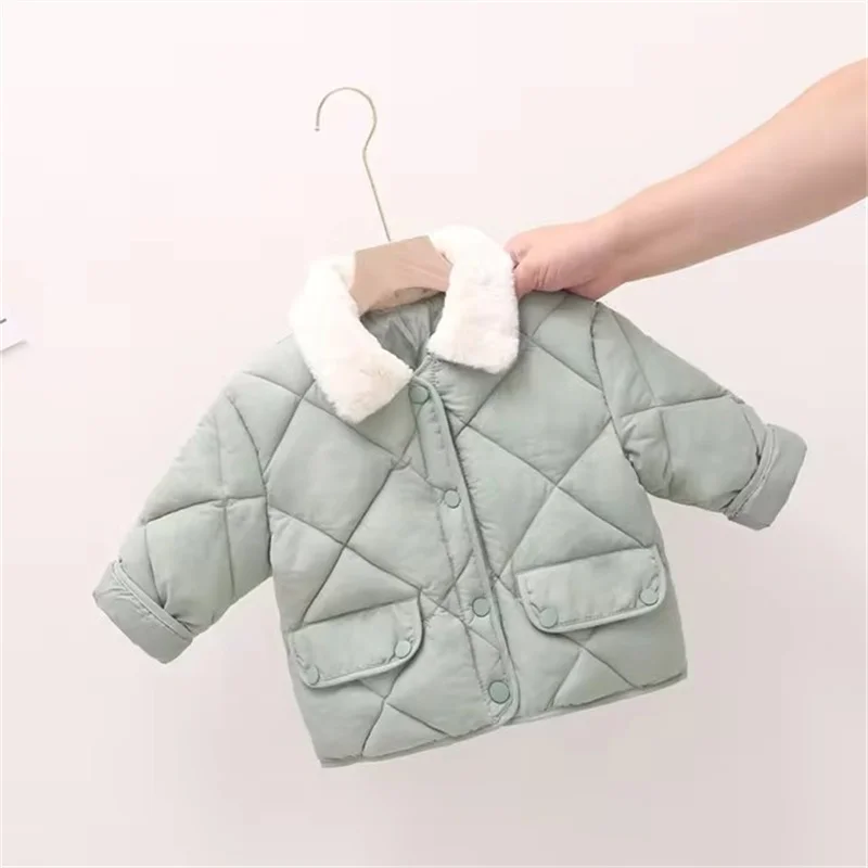 Kids Turndown Collar Coats Boys Girls Winter Warm Parkas Children Autumn Cotton Outer Clothing Baby Lightweight Jackets 2-6Y