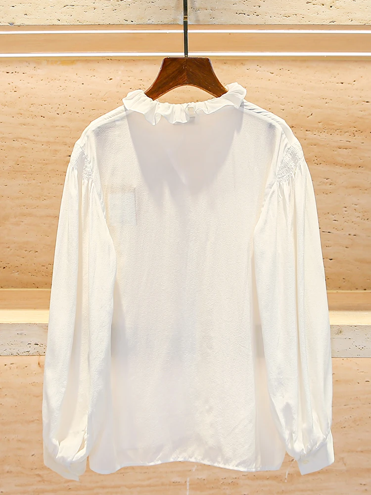 

S Home Nan You High End Women's Casual Loose irt Spring Faion White Lace Trimmed Versatile Top Polyester Fiber Long Sv...