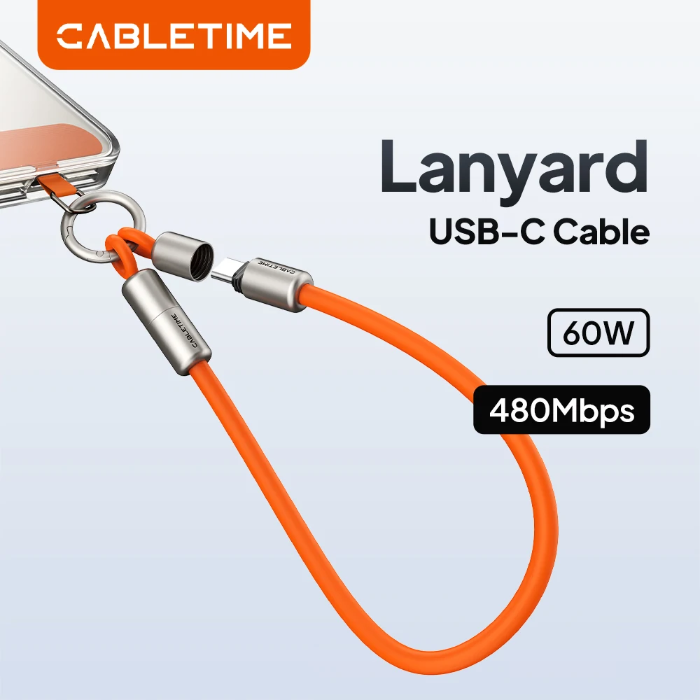 

Кабель CABLETIME USB C PD60W для быстрой зарядки, кабель-шнурок, 480 Мбит/с, USB 2.0, быстрая скорость передачи данных, брелок, 25 г, для iPhone, XIAOMI