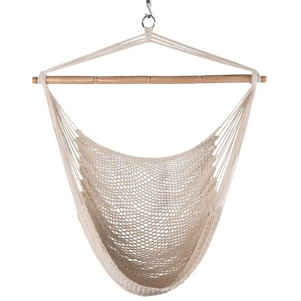 

Подвесное кресло Caribbean с плетеным каркасом из 40 деревянных элементов и мягким хлопковым канатом для использования в помещении и на улице, на заднем дворе