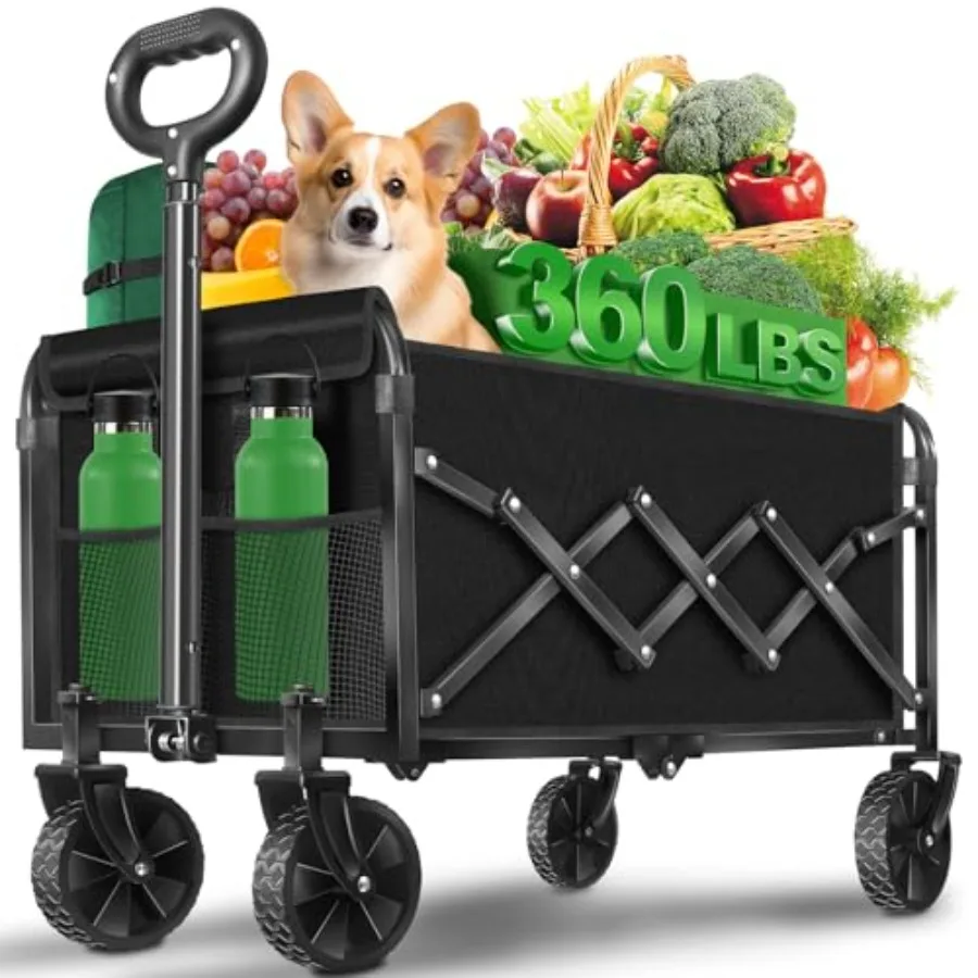 

Складная тележка-вагончик на колесах для пляжа, кемпинга, спорта, сада, легкая, портативная, черная, с 2 подстаканниками, выдерживает до [вставьте максимальную нагрузку, если известна], кг.