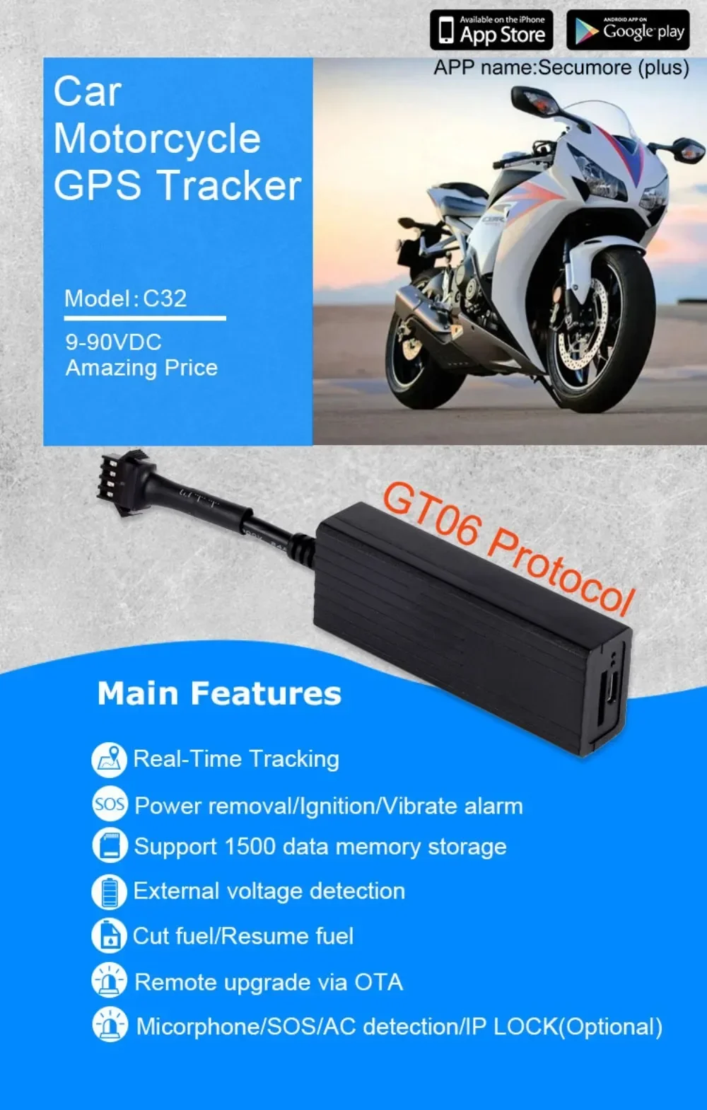 C32 2G Car GPS Electric  4P Electric Car Locator Anti-Theft Device Balance Car Locator Tracking Device  Gps Tracker SOS Alarm