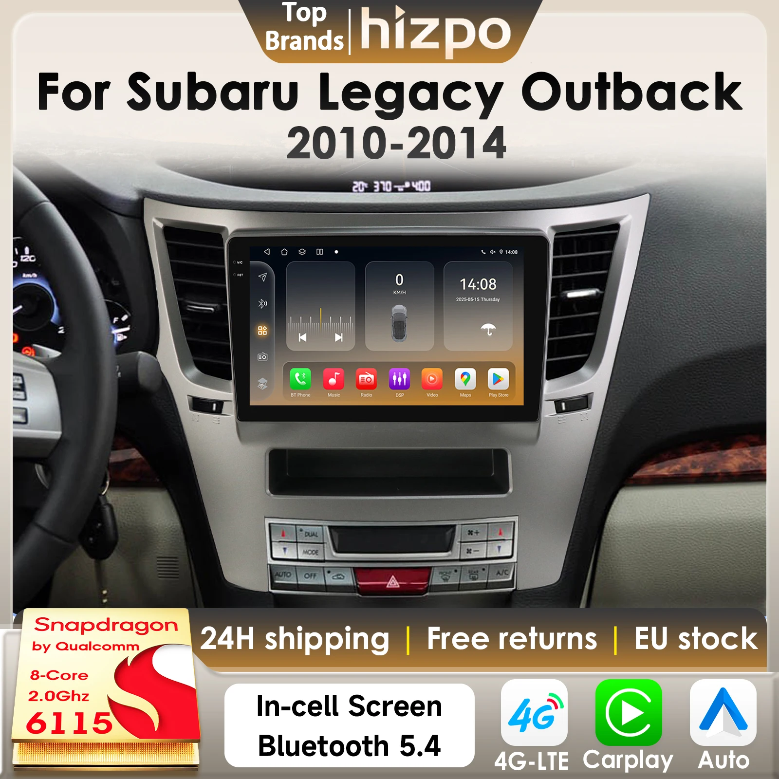 Hizpo Carplay 8Core 2Din Android 14 Autoradio Per Subaru Legacy Outback 2010-2014 Auto Multimedia GPS 4G 360Cam di Snapdragon6115