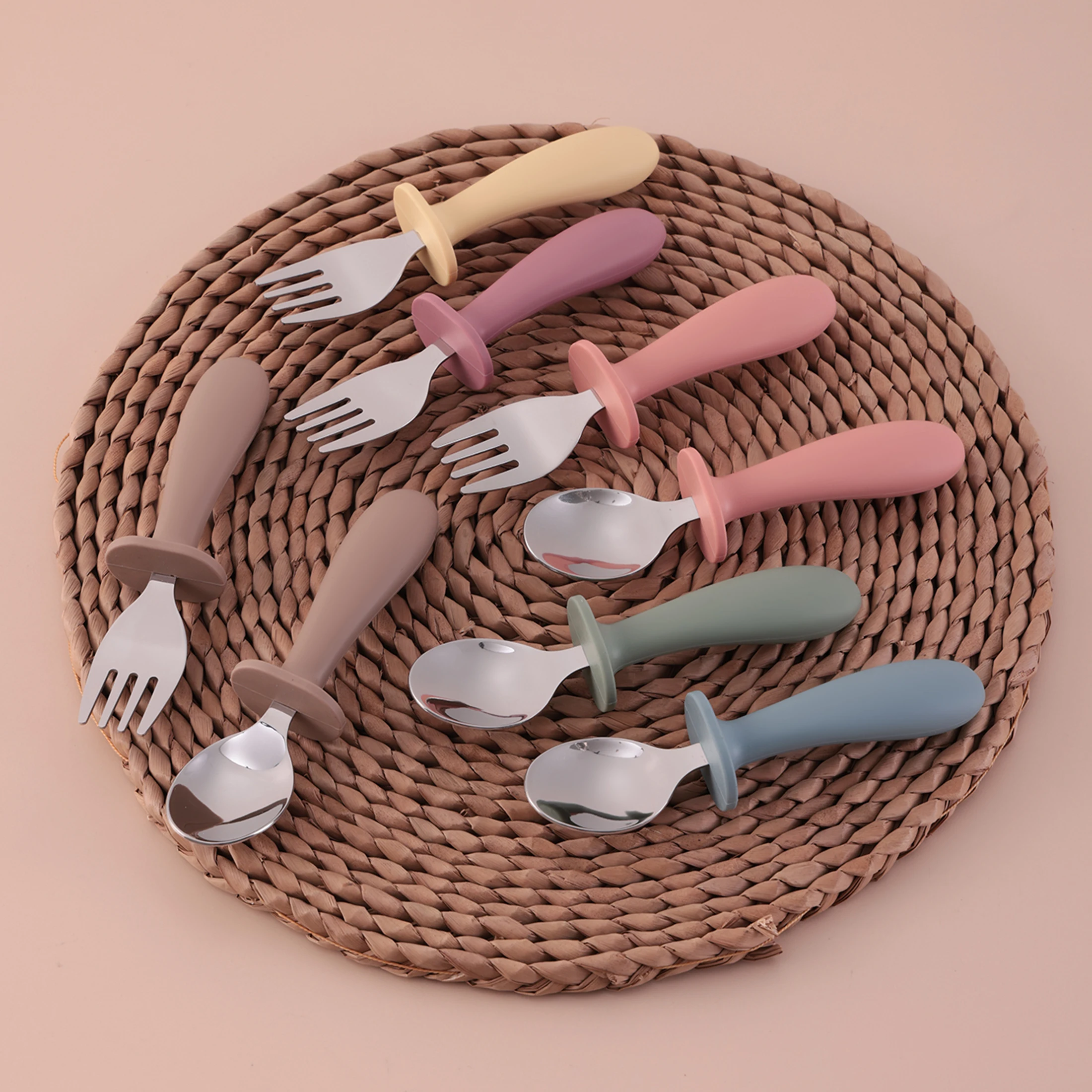 Color Kids 2PCS Stainless Steel Spoon Fork Set Dishwasher Safe BPA Free Utensils Baby Feeding Cutlery  Baby Newborn Items
