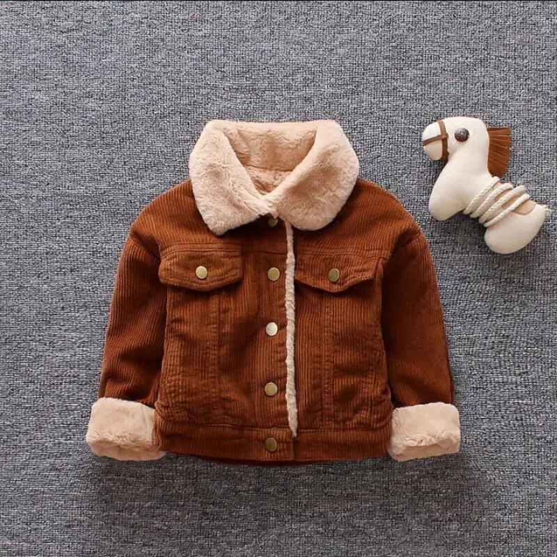 2025 Ragazzi Ragazze Cappotto caldo Autunno Inverno Colore puro Capispalla Risvolto Top Comodo Moda Abbigliamento per bambini 2-5 anni