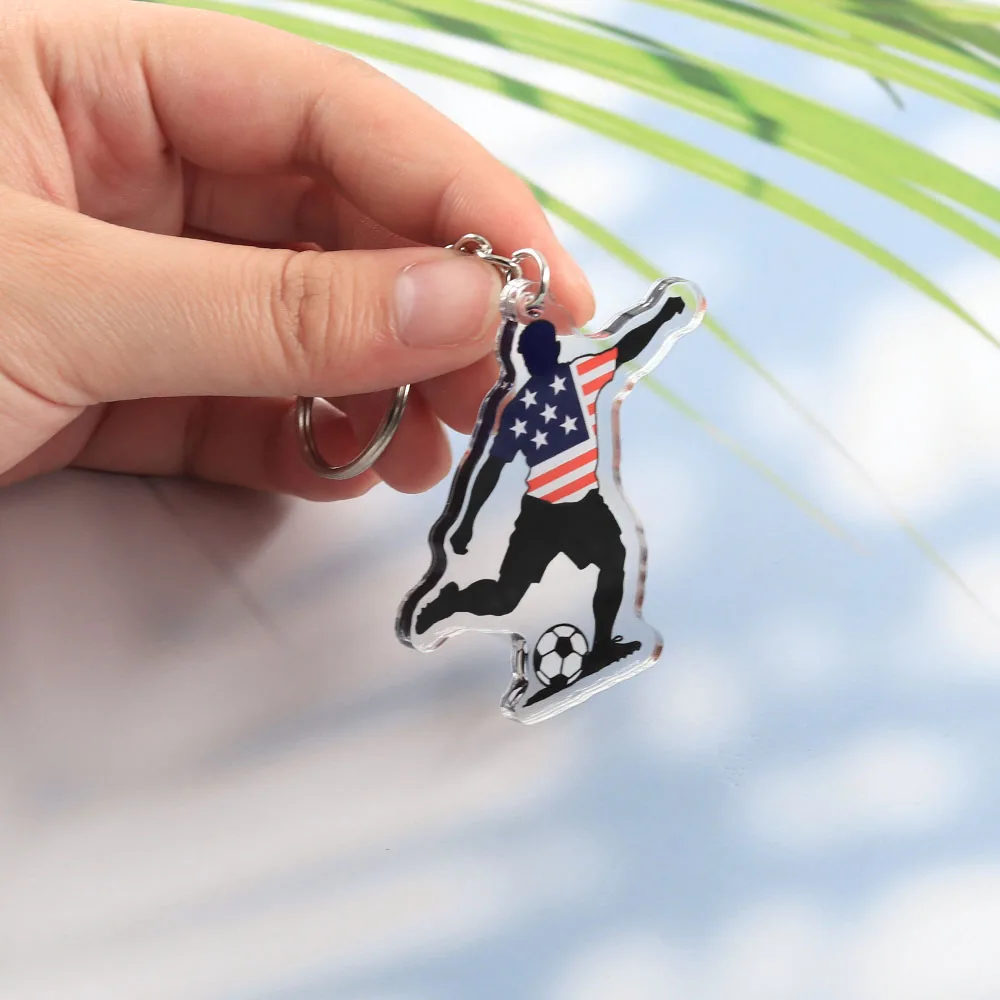 USA-Flagge Fußballspieler Acryl-Schlüsselanhänger USA 2026 Fußballstar Silhouette Schlüsselring Sportfan-Souvenir Taschenanhänger Schmuck Geschenk – Detail 5