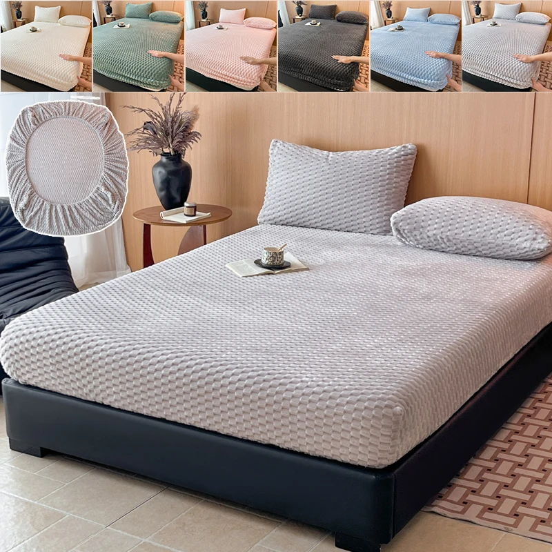 

2026 New Solid Color Milk Coral Velvet Fitted Sheet Soft Warm Mattress Cover for Autumn and Winter Home Decor مفرش سرير غرف نوم