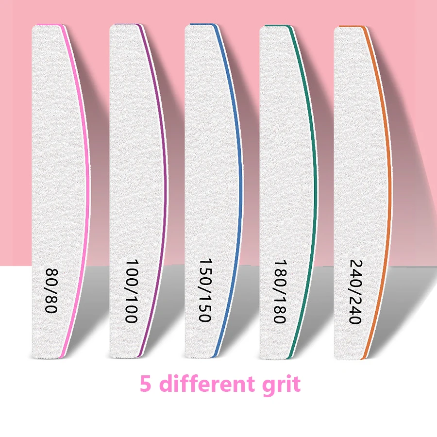 5 Stuks Nagelvijlen Set Dubbelzijdig Halve Maan Schuurpapier Met 80/100/150/180/240 Grits Cuticle Remover Buffer Voor Manicure Gereedschap