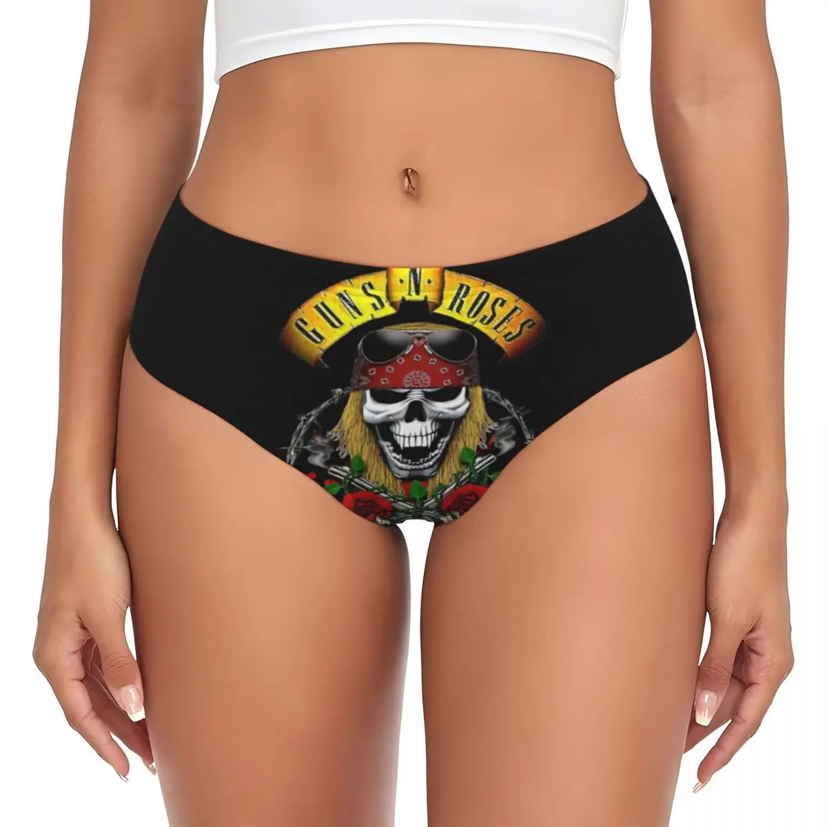Custom Guns N Rose Skull Heads Band Brief Panties Women's Breathable Underwear Valentine's Day Gift Underpants