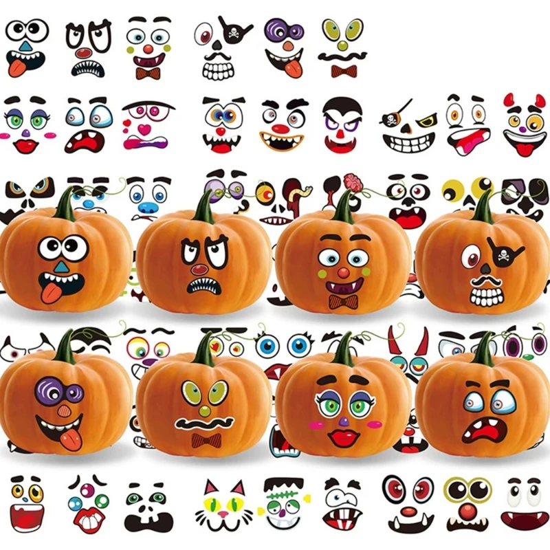 Funny Halloween Pumpkin Grimace Sticker Tricks Or Treat Party Expression Stickers for SuitcasesLaptop Luggage Car Drop Shipping